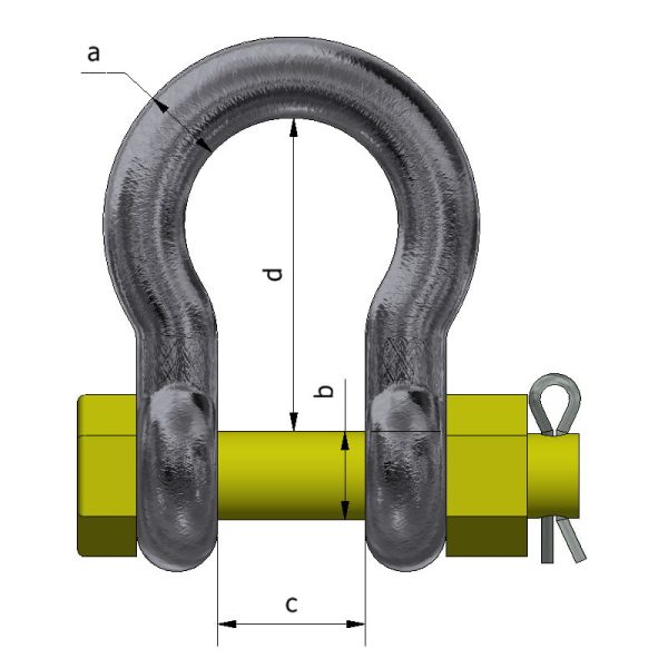 Yellow Safety Pin Alloy Bow Shackle Bramley Engineering