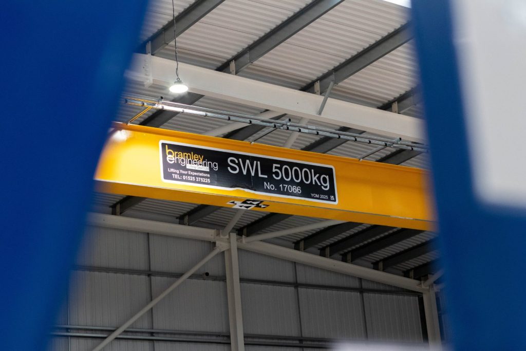 SWL 5000kg label on 30m Overhead Travelling Crane